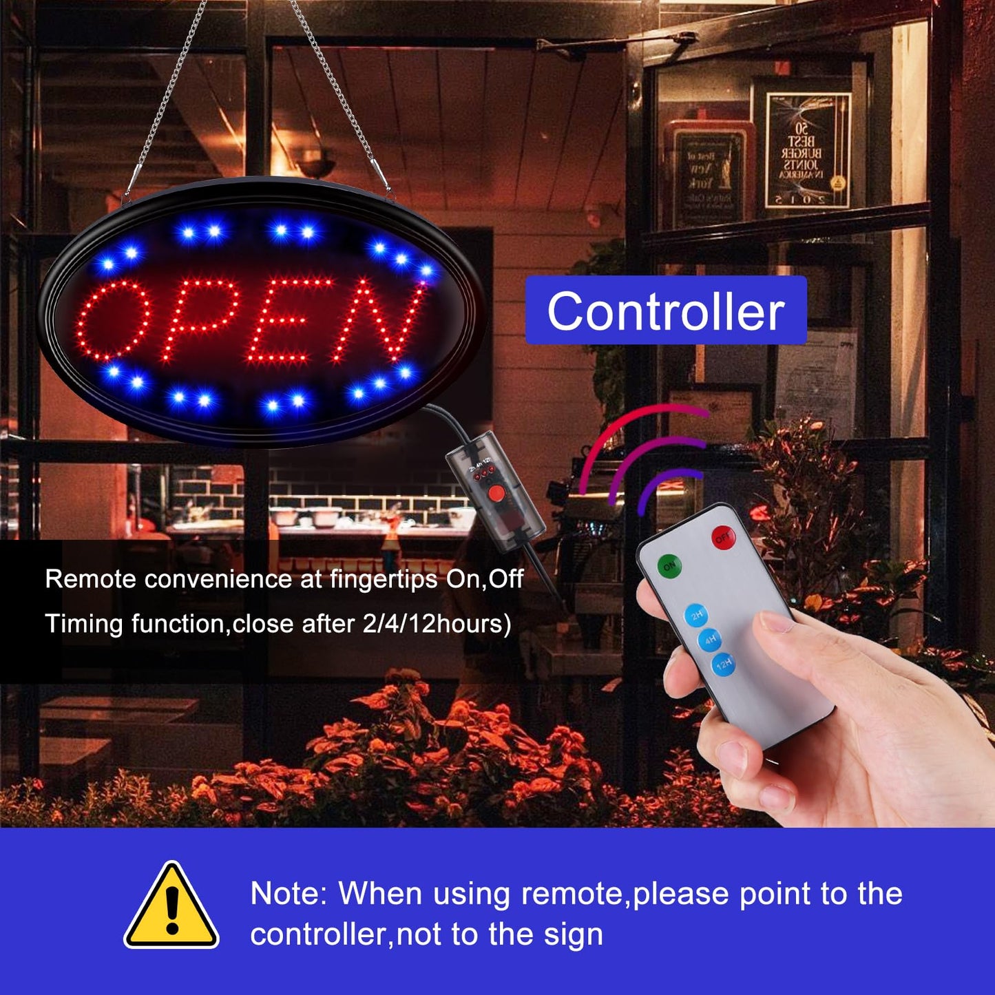 LED Open Sign, FITNATE Large 23x14 inch Business Open Sign with Remote Electric Display Light,2 Modes Flashing & Steady Lights for Business, Shop, Bar, Hotel