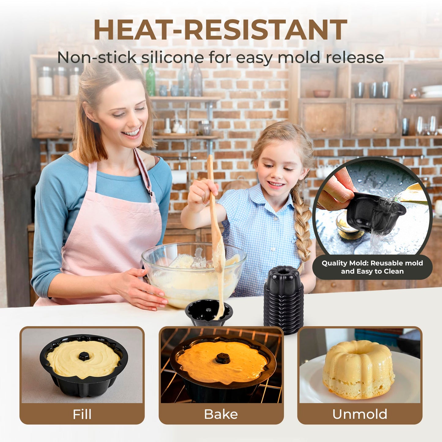 O’Creme Mini Flan Molds Pan – Reusable Bakeable Plastic Flanera/Molde Para Gelatina & Chocoflan – Non-Stick Silicone Baking Cups For Baking and Much More - 50 QTY Pack