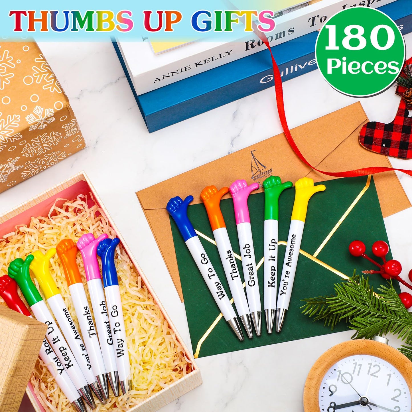Woanger 180 Pieces Thumbs up Pens Thank You Inspirational Quotes Graduation Gifts Bulk Employee Appreciation Motivational Ballpoint Pen for Student Teacher Nurse Coworker Present