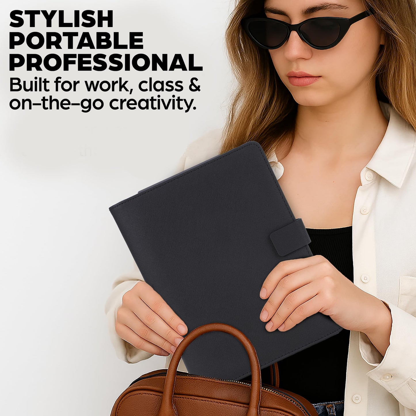 Luxury Folio Cover Compatible with Rocketbook Pro 2.0, Everlast, Wave, Fusion, Panda, Smart Reusable Notebook - Letter Size A4 Portfolio Organizer Multiple Pockets & Sections - Smart Notebook 8.5x11