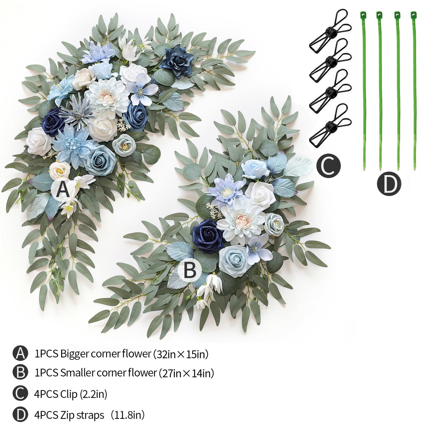 WEIERYUE Artificial Wedding Arch Flowers Kit(Pack of 2) for Wedding Arch, Bridal Shower, Ceremony and Reception Backdrop Decoration (Blue Inspiration)