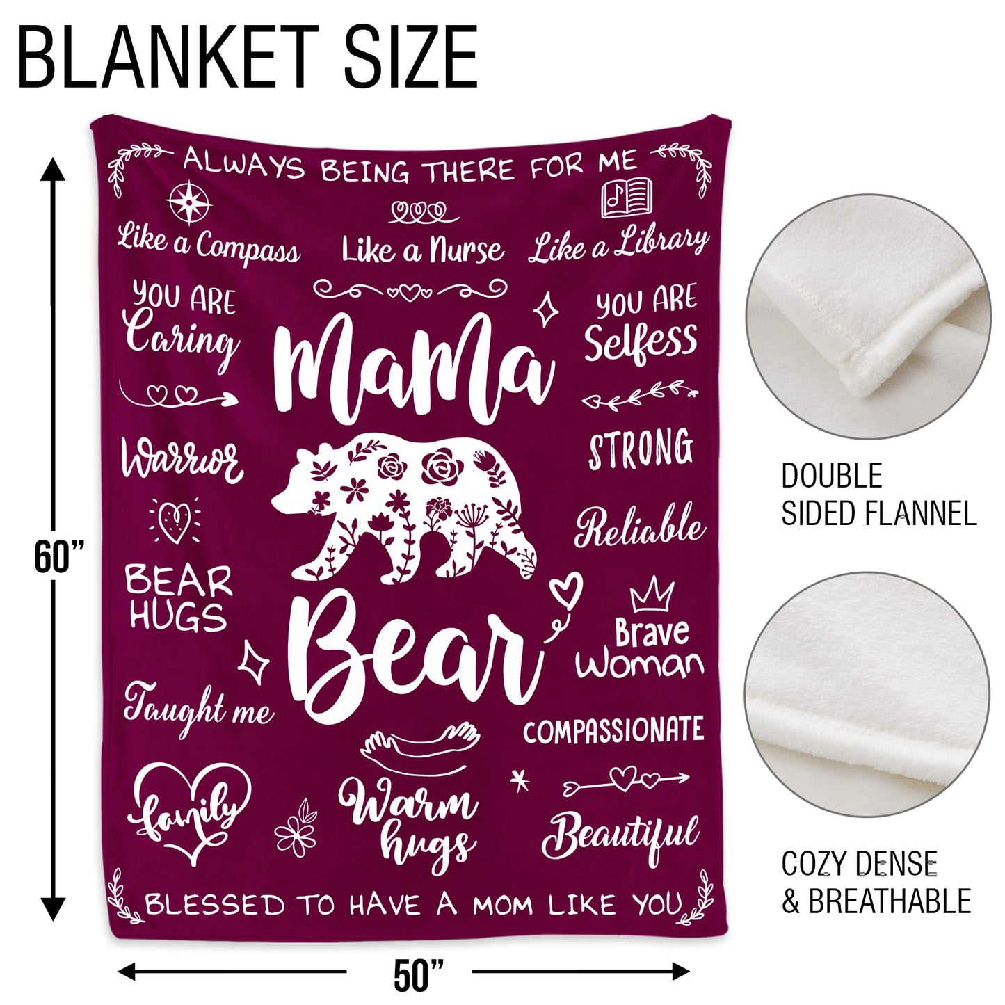 Warmstorey Mama Bear Blanket for Mom – Mother Gift from Daughter Son to Mom – Mothers Day Birthday Ideas for Wife from Husband – Soft Flannel Throw Blanket 50x60 Inch with Loving Quotes