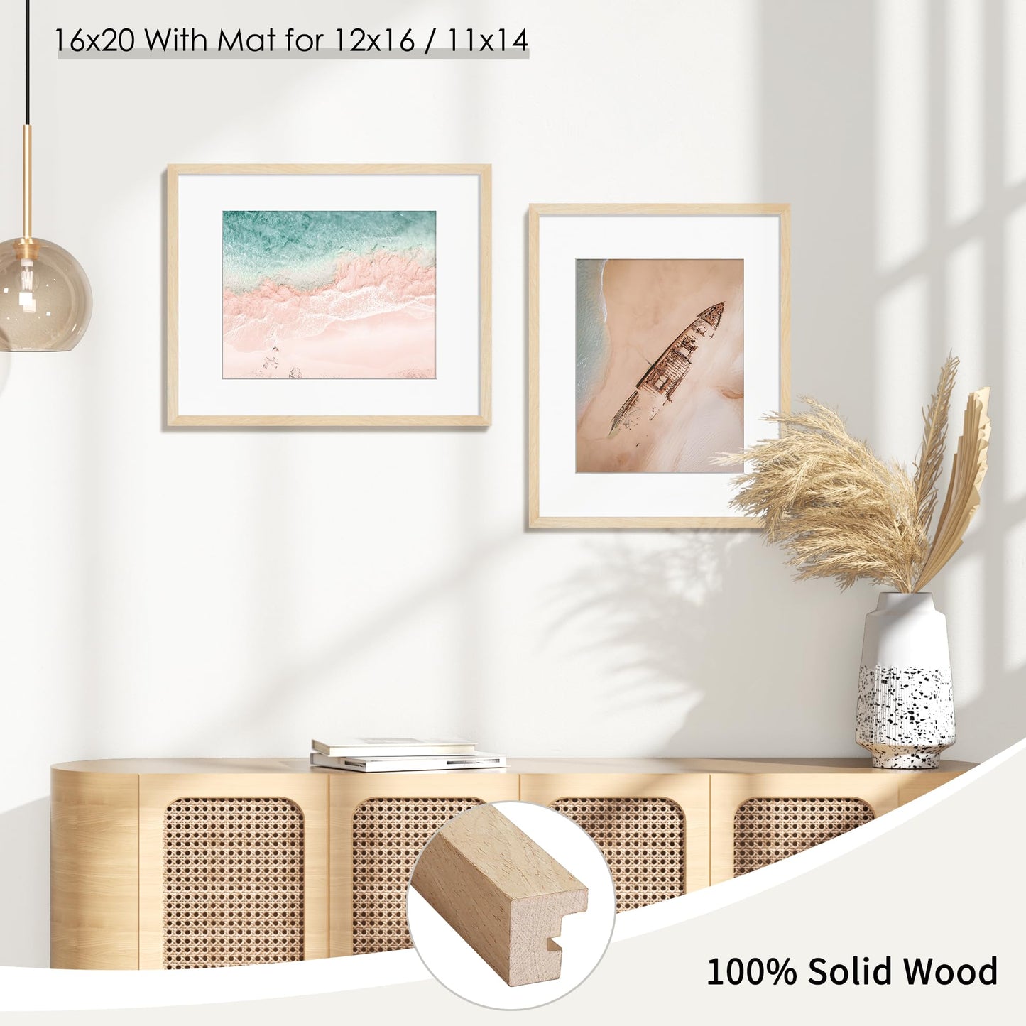 Decobility 16x20 Picture Frames Matted for 11x14 and 12x16 Picture, Set of 3 Solid Wood Picture Frame with Plexiglass, Wall Gallery Frame Set for Tabletop or Wall Mounting Display (3 Pack of Oak)