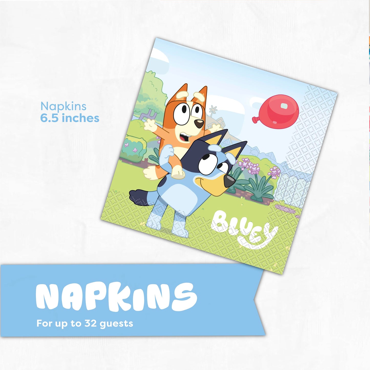 Bluey Plates and Napkins for 32 Guests | Bluey Birthday Decorations for Party | Officially Licensed