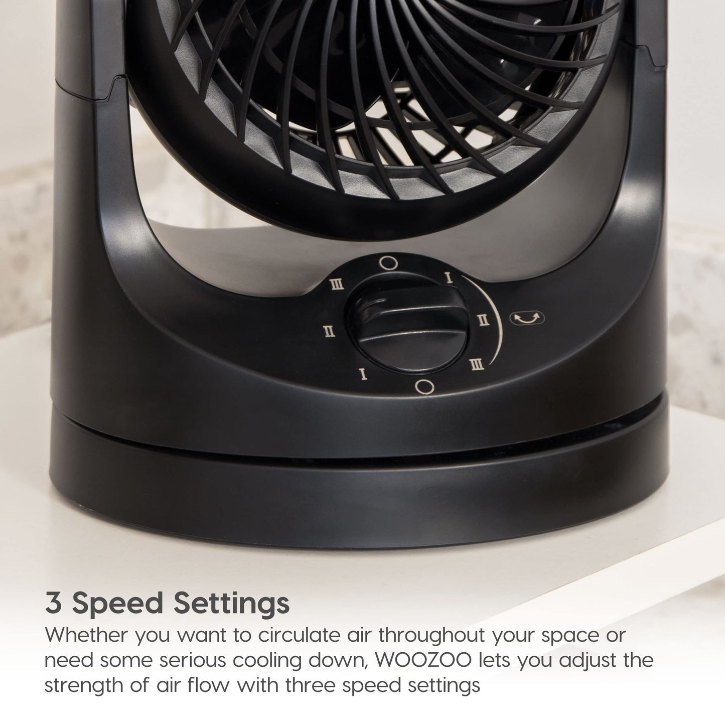 IRIS USA WOOZOO Desk Fan, Oscillating Air Circulator, 3 Speeds, 32ft Max Air Distance, 108ft² Coverage, 112° Adjustable Vertical Tilt, 27db Quiet Motor, Small Fan for Bedroom, Office, Dorm, Black