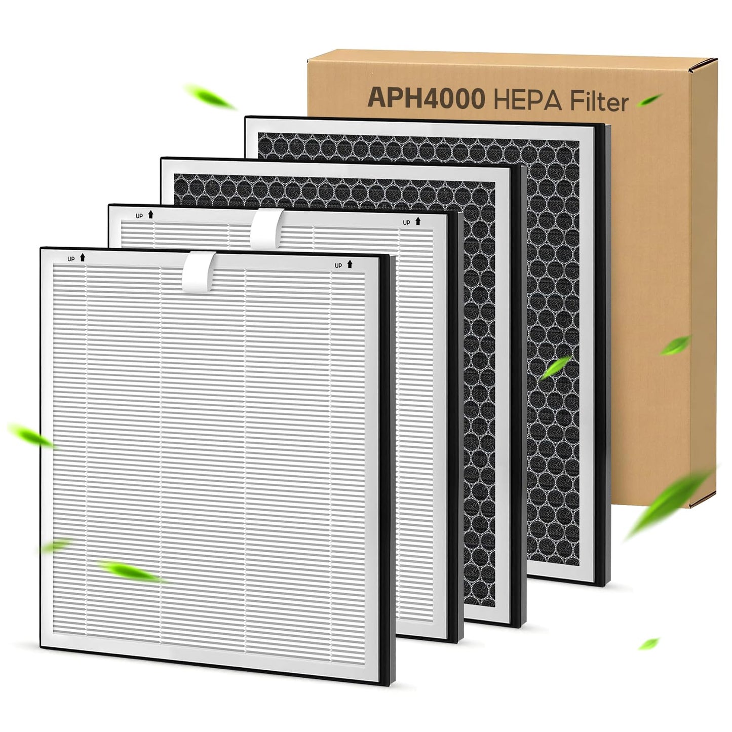4-pack APH4000 Replacement Filter, Compatible with KNKA APH4000 Air Purifier, Activated Carbon Filter+ True HEPA Filter