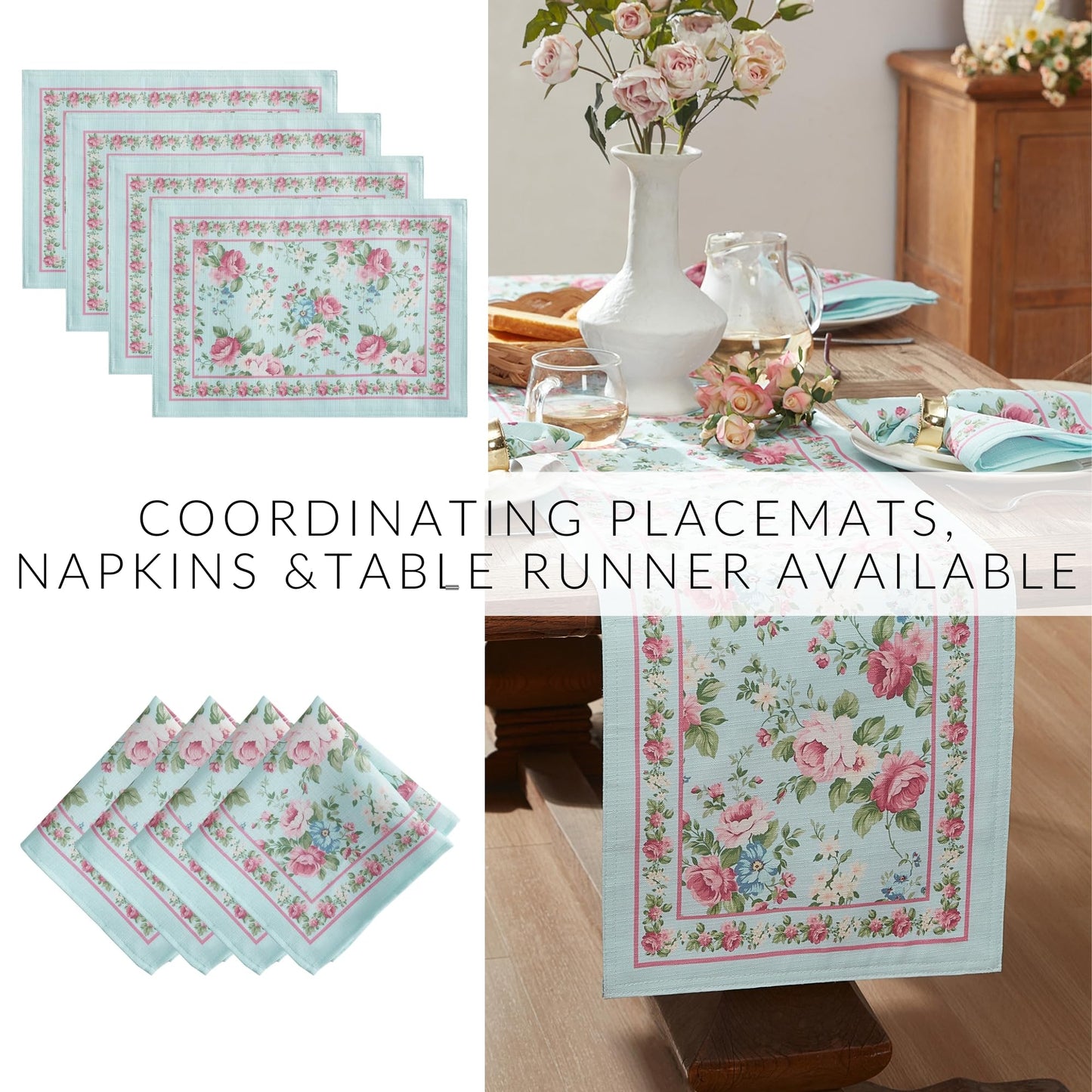 Elrene Home Fashions Spring Summer Vintage Floral Garden Cottage Border Fabric Rectangle Tablecloth, 60"x102"