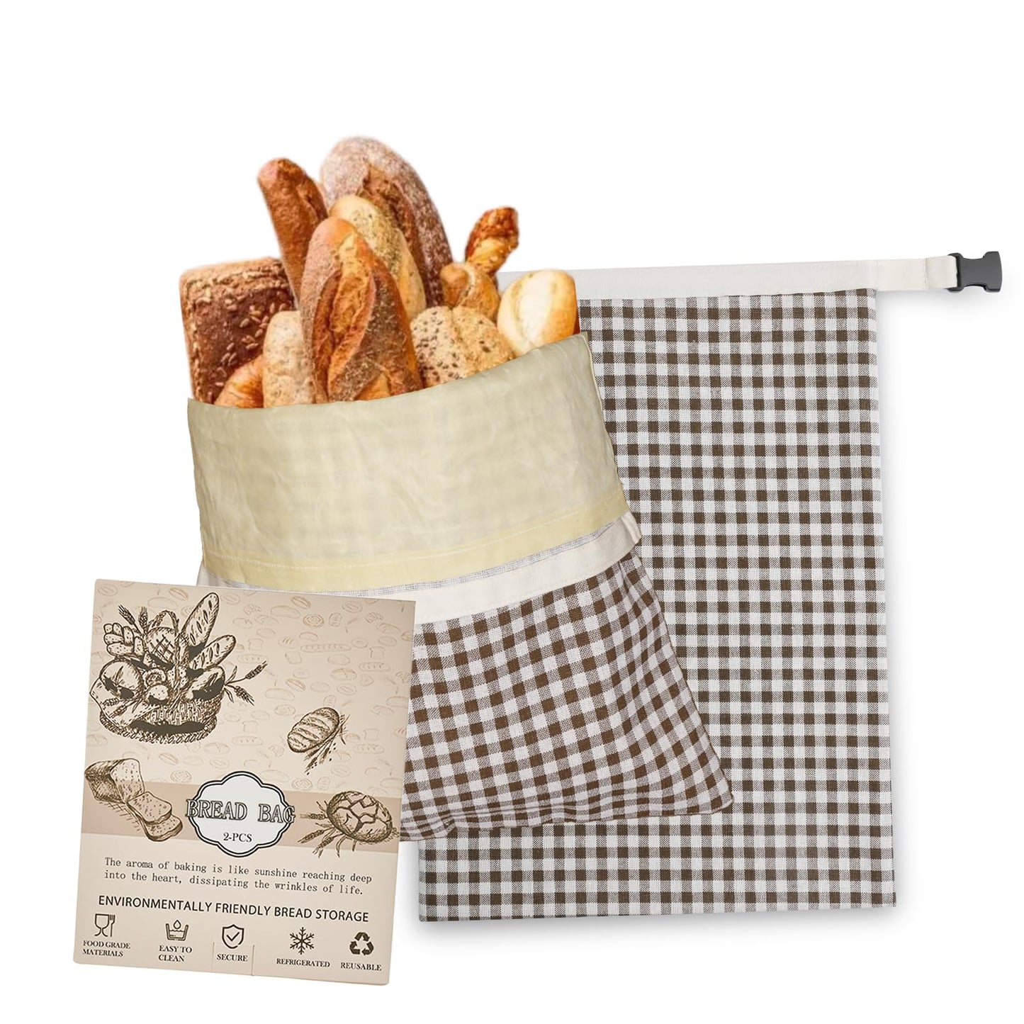 LURKA Beeswax Bread Bags, Reusable Cotton Linen Storage Bags for Sourdough, Extra Large, 2 Pack (B Style)