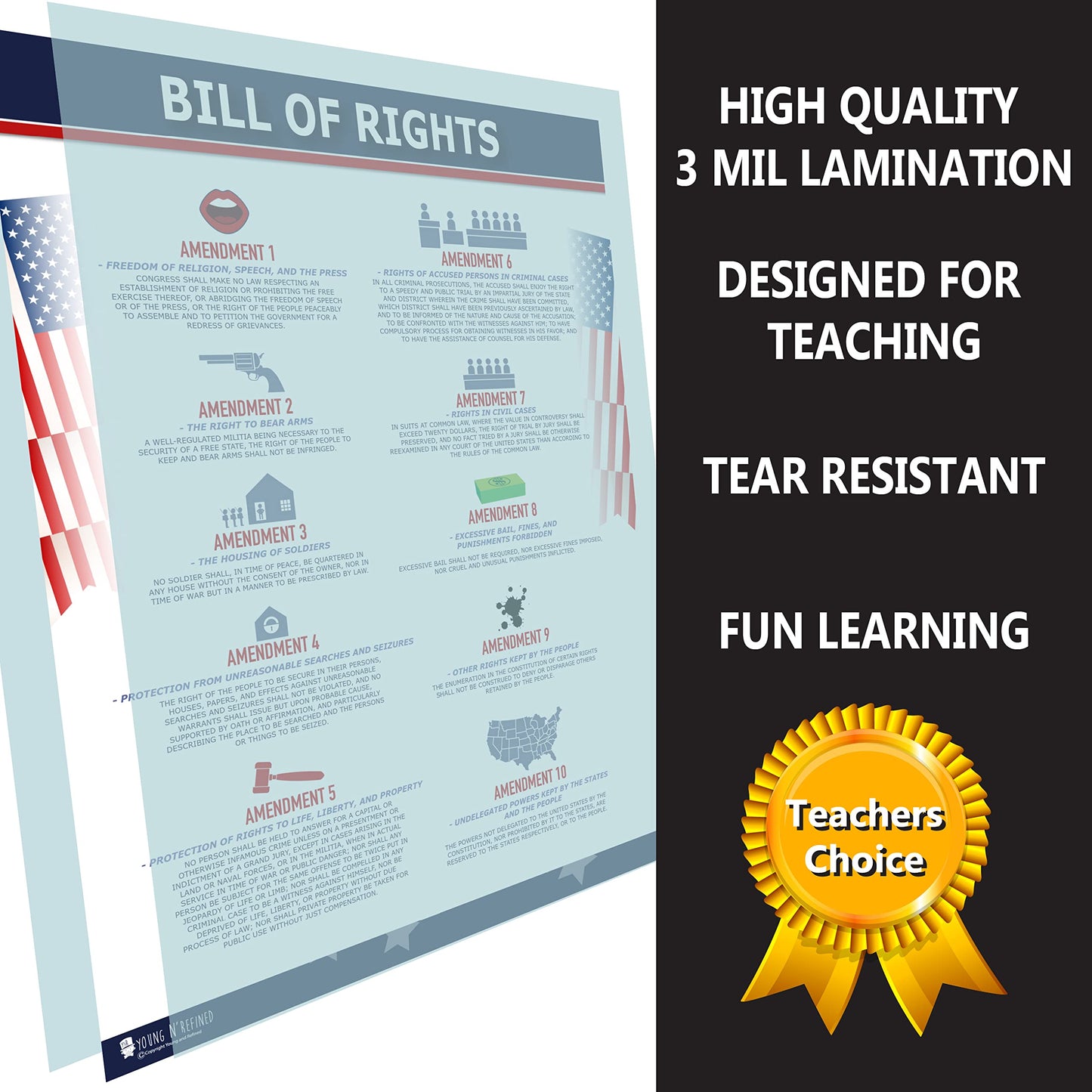 American Founding documents LARGE Laminated 4 Pack: US Constitution, Declaration of Independence, Bill of Rights, Entire Constitution and Amendments NEW 3.0 Now with larger fonts (18x29) Young N Refined