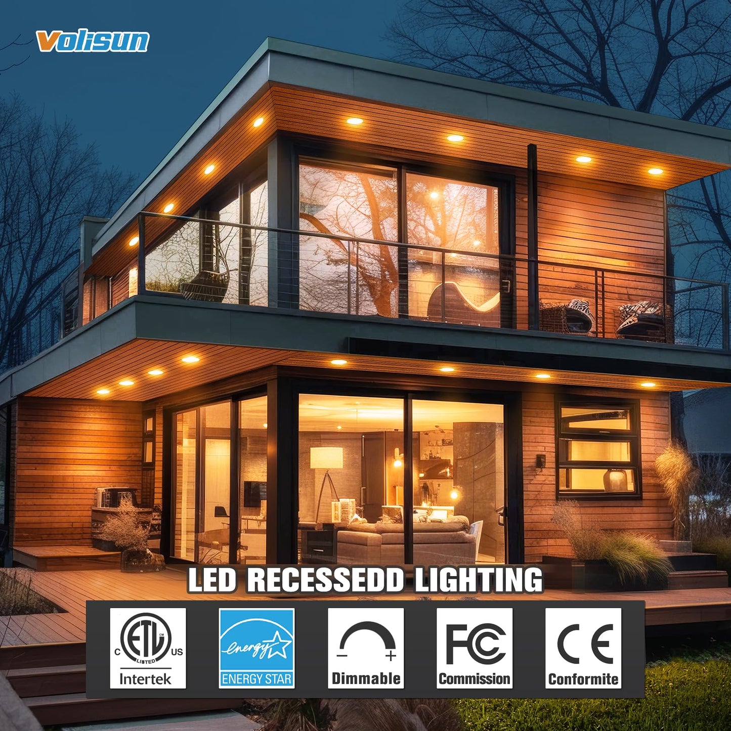 VOLISUN 8 Pack 6 inch Recessed Lighting, 5CCT LED Recessed Light with Junction Box, 2700K-5000K Selectable, 13W Eqv 120W, 1080LM Dimmable Canless Wafer Downlight, LED Ceiling Light ETL Certificated