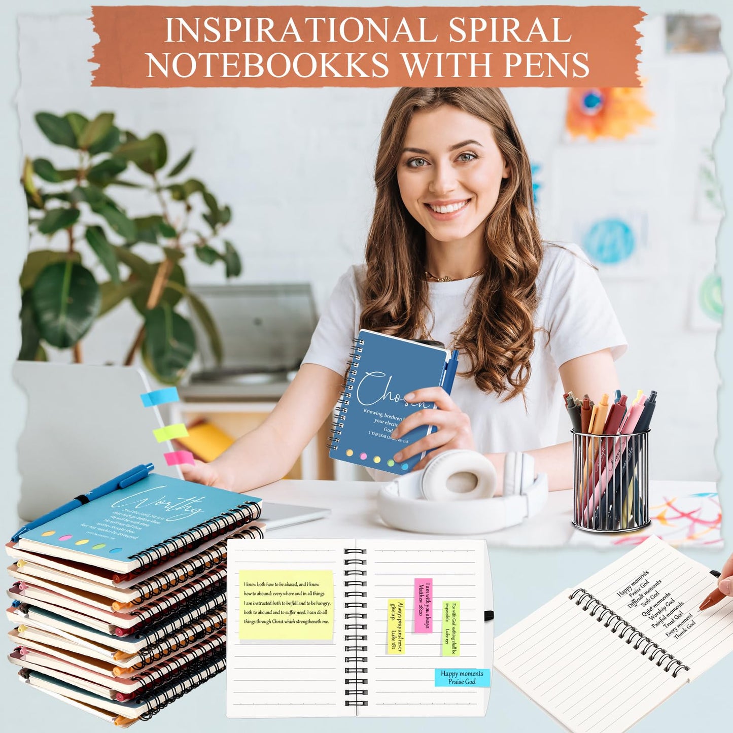 Kosiz 36 Sets/72 Pcs Christian Fathers Day Birthday Gifts Bulk Inspirational Prayer Journal Christian Scripture Notebook and Bible Pen Religious Church Gift for Women Men Pastor (Classic,Morandi)
