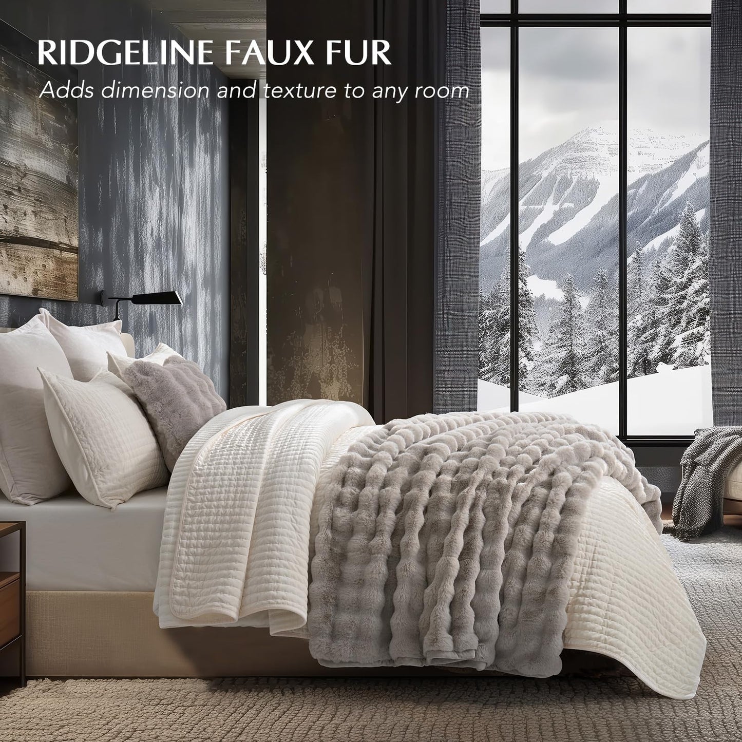 EverGrace Ultra Soft Luxury Fluffy Faux Rabbit Fur Throw Blanket, Thick Warm Bubble Throw for Bed, Cozy Plush Reversible Blankets for Couch, Chair, Sofa, Taupe, 50x60 Inches