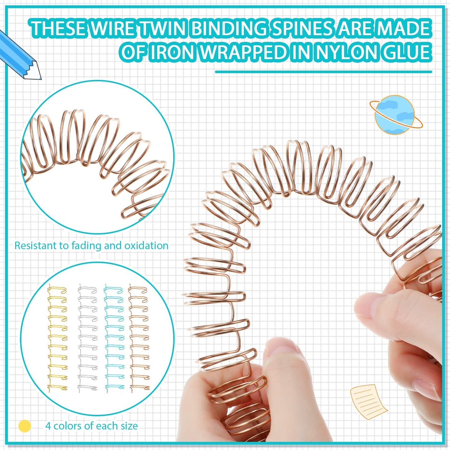 Jeyiour 120 Pcs Twin Loop Cinch Wire Binding Spines Double Loop Wire Binding Rings Combs 7/16 1/2 9/16 5/8 3/4 Diameter Spiral Binding Coils for Teacher Student Notebook Making, 4 Colors