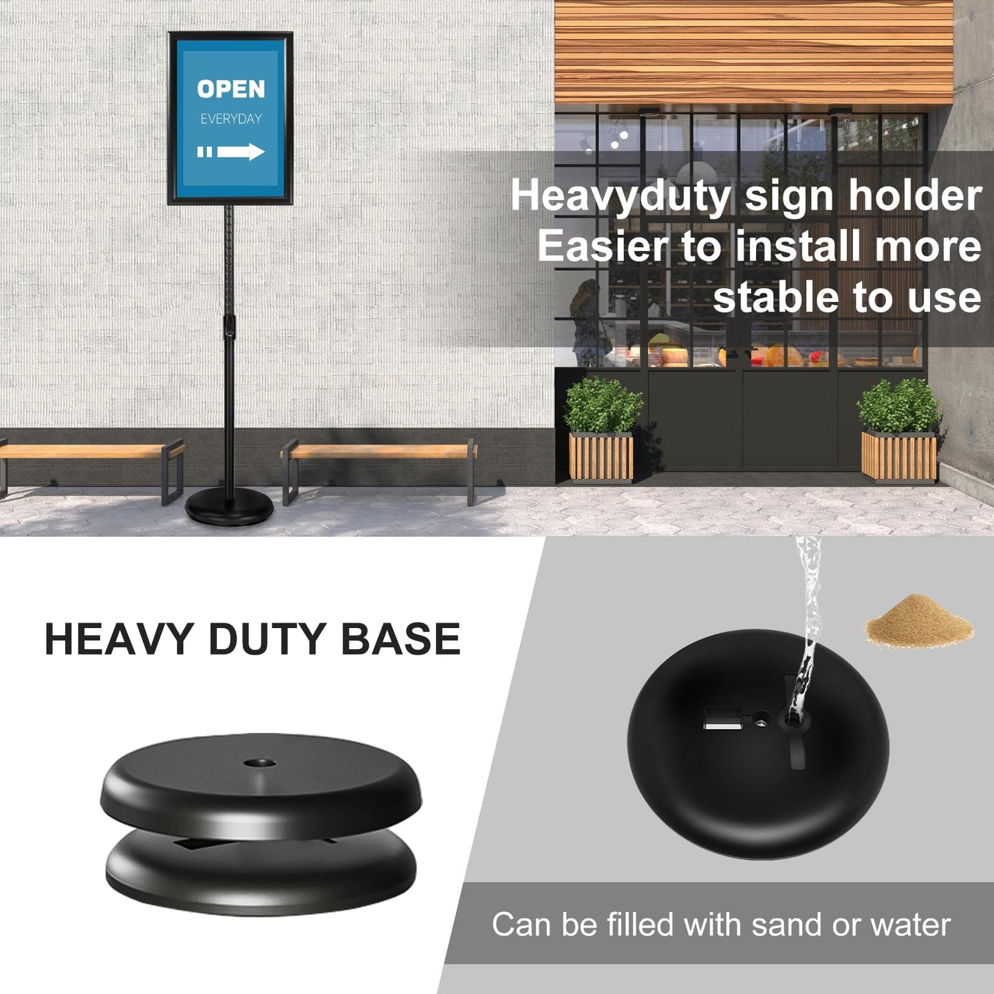 IN WHICH BAY Poster Stand Holder Floor Sign Stands Advertising Display Stand-Oriented Signage Mall Shopping Guide Billboard Wedding Signs Meeting Poster Signs (Black, 11x17inches)