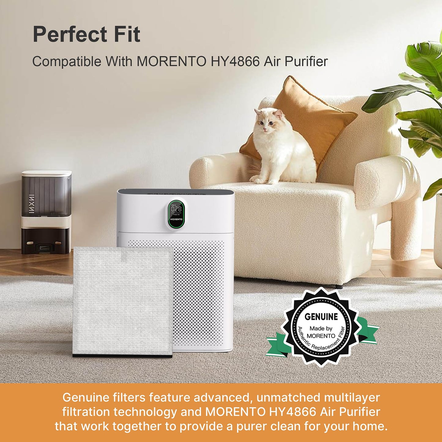 MORENTO 4 Pack HY4866 Genuine Air Purifier Replacement Filter for HY4866 Air Purifier, Enhanced Version