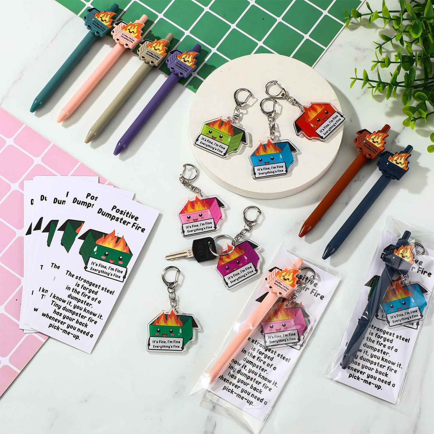 Sayglossy 48 Sets CNA Week Gifts Dumpster Fire Response Team Funny Ballpoint Pens Acrylic Keychains Bookmarks EMS Week Gifts for Volunteer Nurse Teacher Office Employee Team Graduation