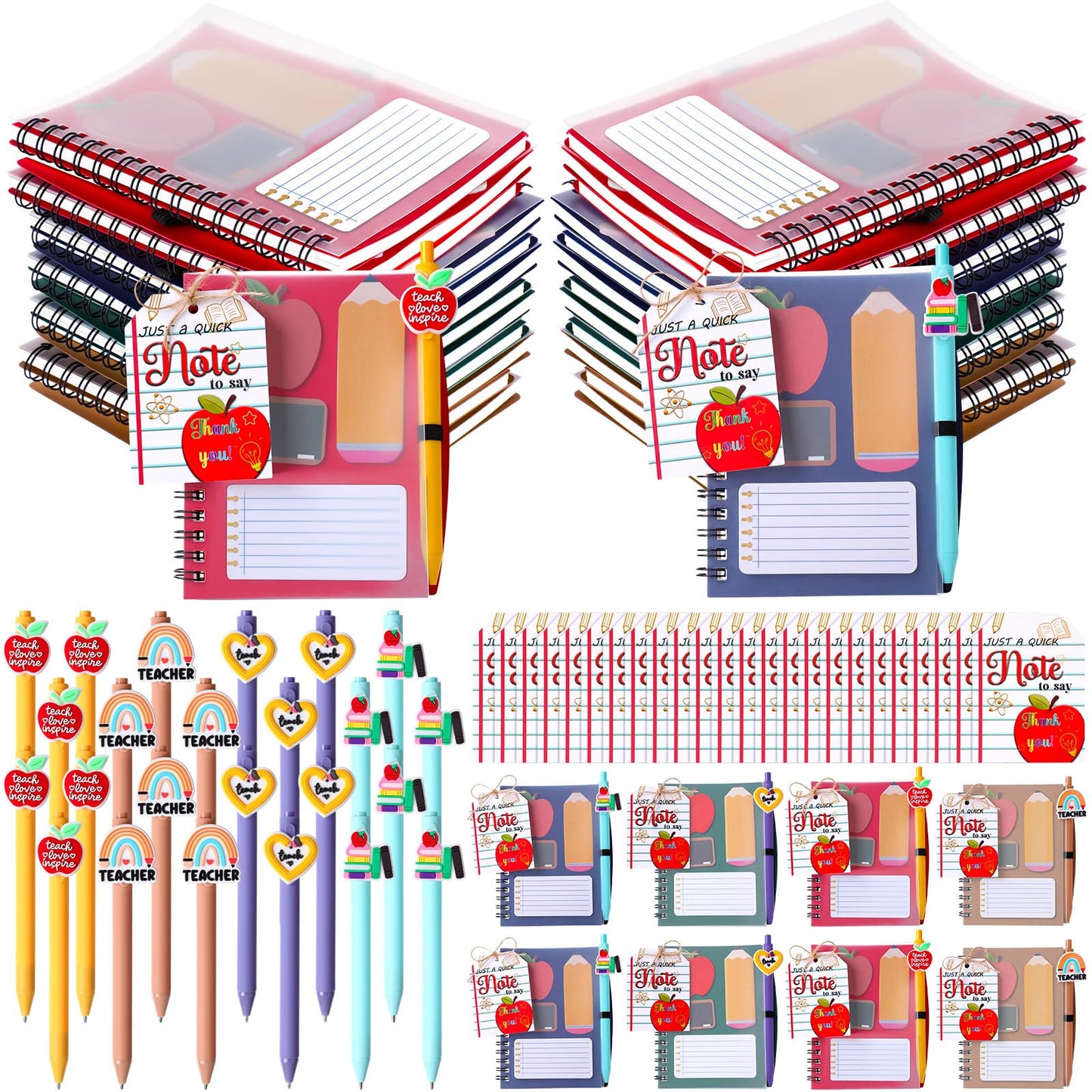 Crtiin 24 Sets Back to School Teacher Gifts Bulk, Spiral Notebooks with Sticky Notes Pens Gift Bags First Day of School Appreciation Stationery Set for Teacher Classroom Office Supplies