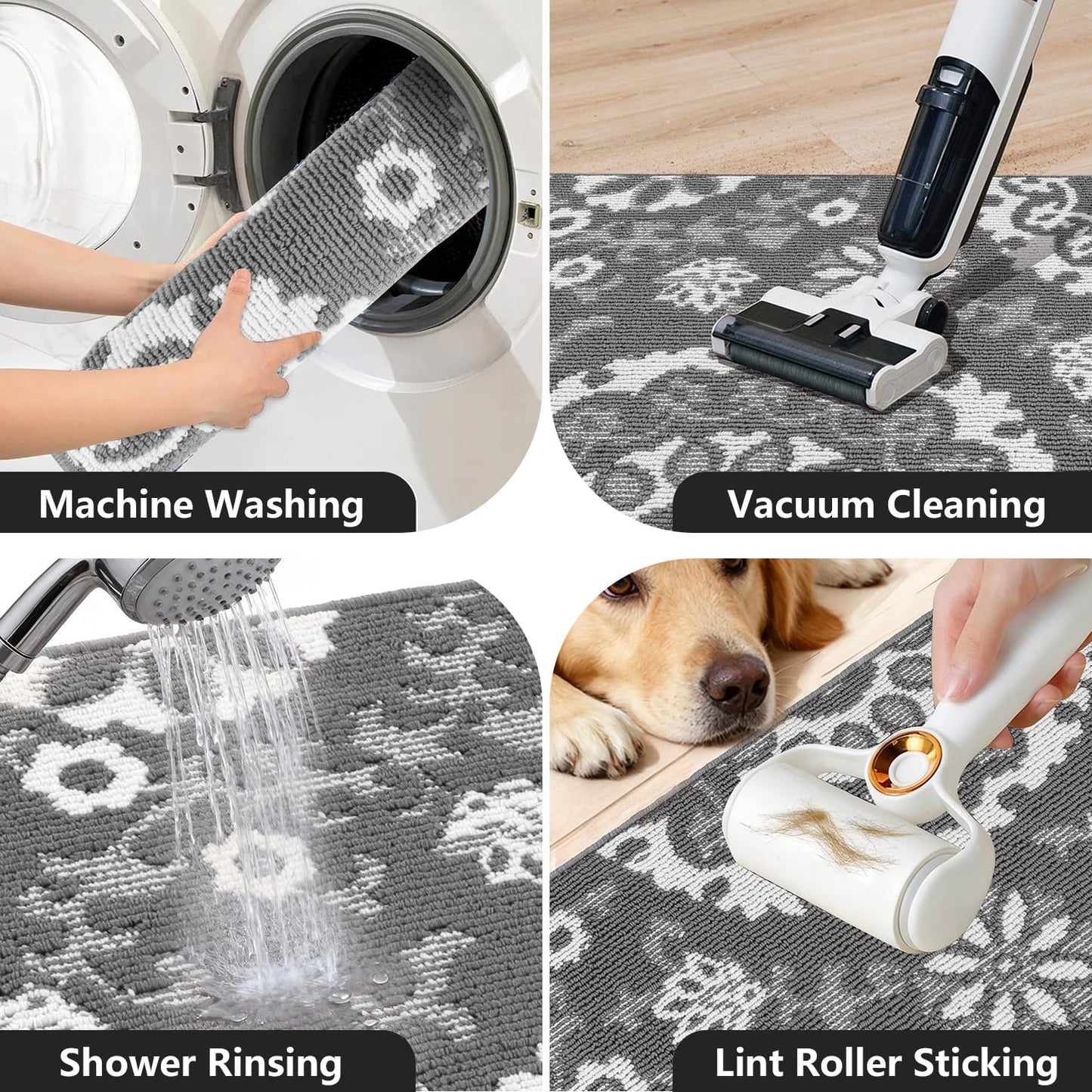 Yamaziot Washable Kitchen Rug Sets of 3, Non Slip Kitchen Mats for Floor, High-Low Textured Kitchen Runner Absorbent Stain Resistant Floor Carpet for Hallway, Laundry, Sink (Grey, 2x3+2x4+2x5ft)