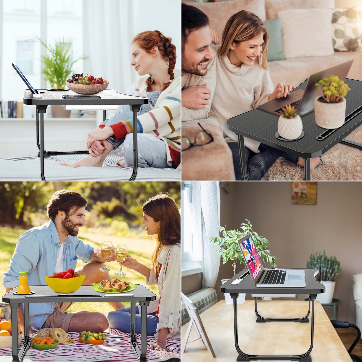 Fayquaze Laptop Bed Desk, Portable Foldable Laptop Bed Table with USB Charge Port Storage Drawer and Cup Holder, Lap Desk Notebook Stand Tray Table Serving Tray for Eating, Reading and Working