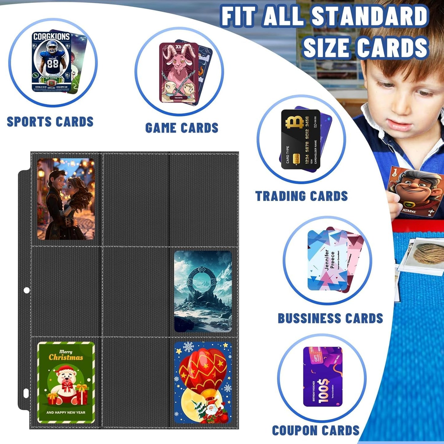3600 Pockets Trading Card Binder Sleeves, Baseball Card Sleeves Fit for Standard Size Sport Cards, Baseball Card Holder for 3 Ring Binder