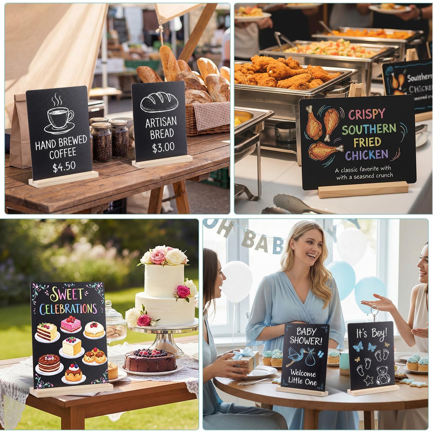 Tosstuki 12 Pack Small Chalkboard Signs with Stand 6x8 Inch Antislip Mini Tabletop Black Board Double Side Restaurant Food Display Message Board for Wedding Birthday Party Coffee Shop(Wood Color)