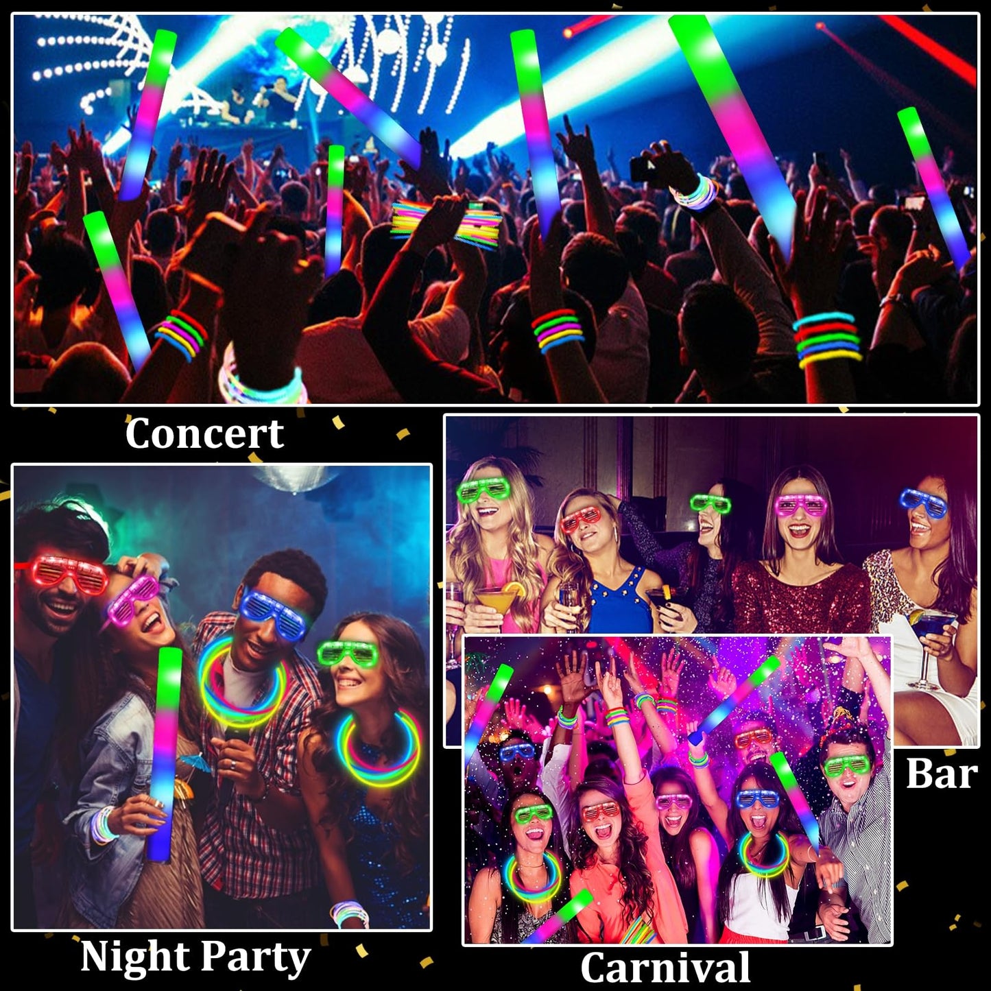 148 PCS Glow in the Dark Party Supplies- 24 Pcs 16" Foam Glow Sticks, 24 Pcs LED Glasses, 100Pcs Glow Sticks Necklaces Bracelets Light Up Party Favors Pool Party Wedding Concert 4th of July Patriotic