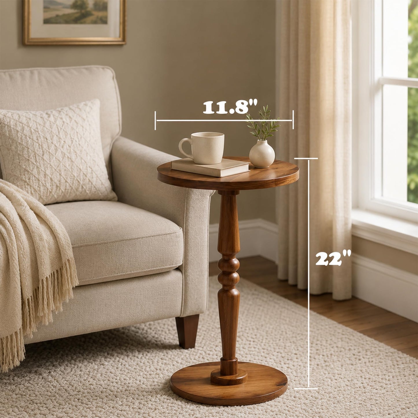 promitop Small Wooden Round Side Table - Accent Nightstand Pedestal Table for Living Room, Bedroom - Compact Coffee Table, Tea Table, Drink Table, End Table for Small Spaces, Corners, Office