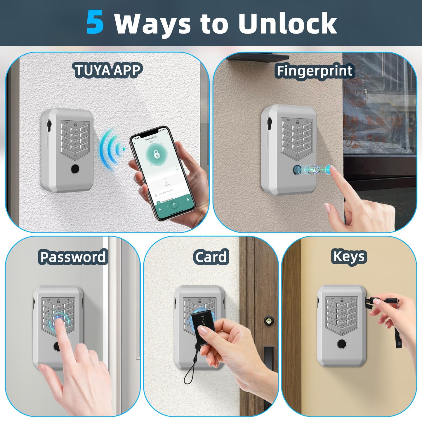 KENRONE Smart Key Lock Box,Outdoor Wall Mount Key Boxs, Fingerprint Password and APP Remote Unlocking, Security Key Safe for Business Owners, Realtors and Hosts (Silver)