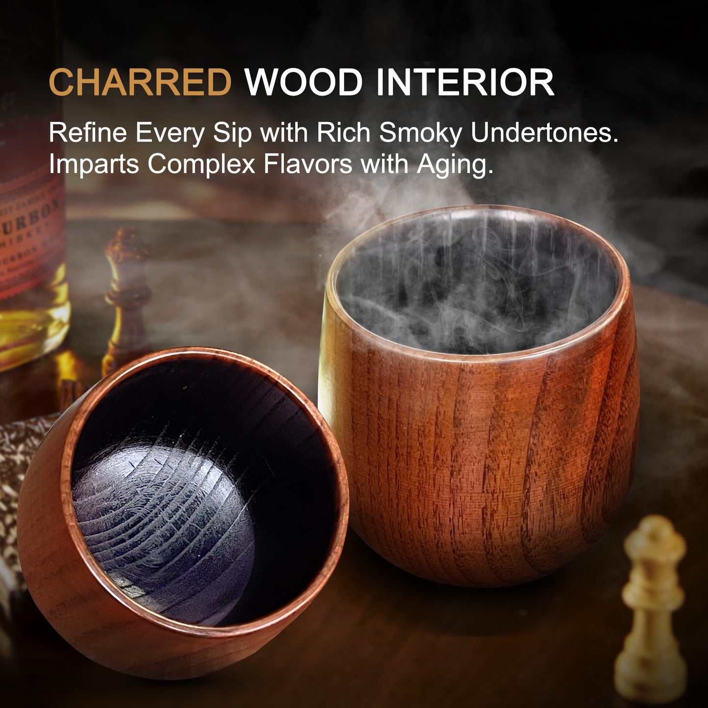 Charred Wooden Bourbon Drinking Glass, Bourbon Gifts for Men – 10oz Wooden Old Fashioned Glasses Set Whiskey Tumbler | Birthday Whiskey Gifts for Men, Dad or Brother Original Bourbon Tumbler (2 Pack)