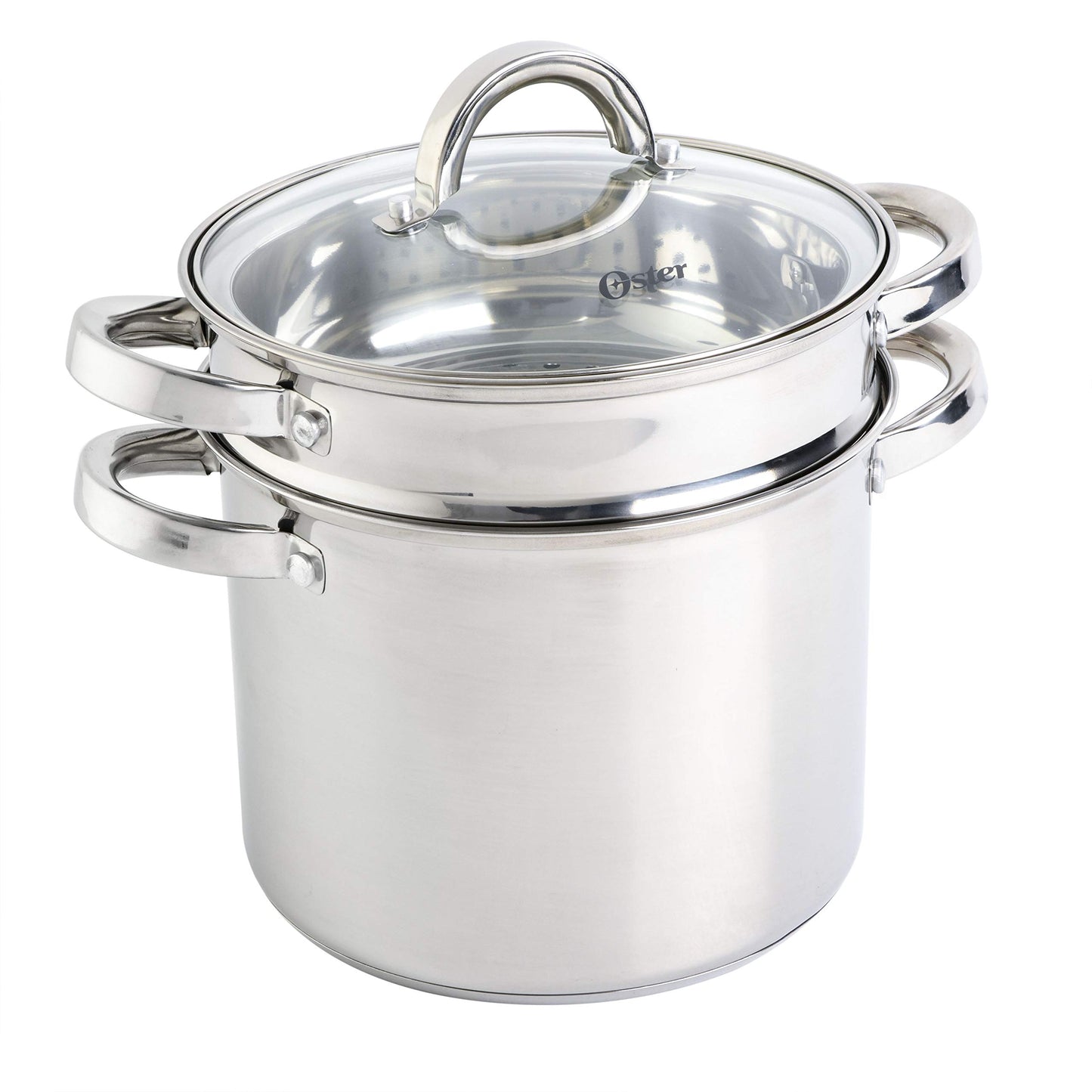 Oster Sangerfield 5-Quart Stainless Steel Pasta Pot Set with Steamer Basket and Lid – Durable Kitchen Cookware for Boiling and Steaming