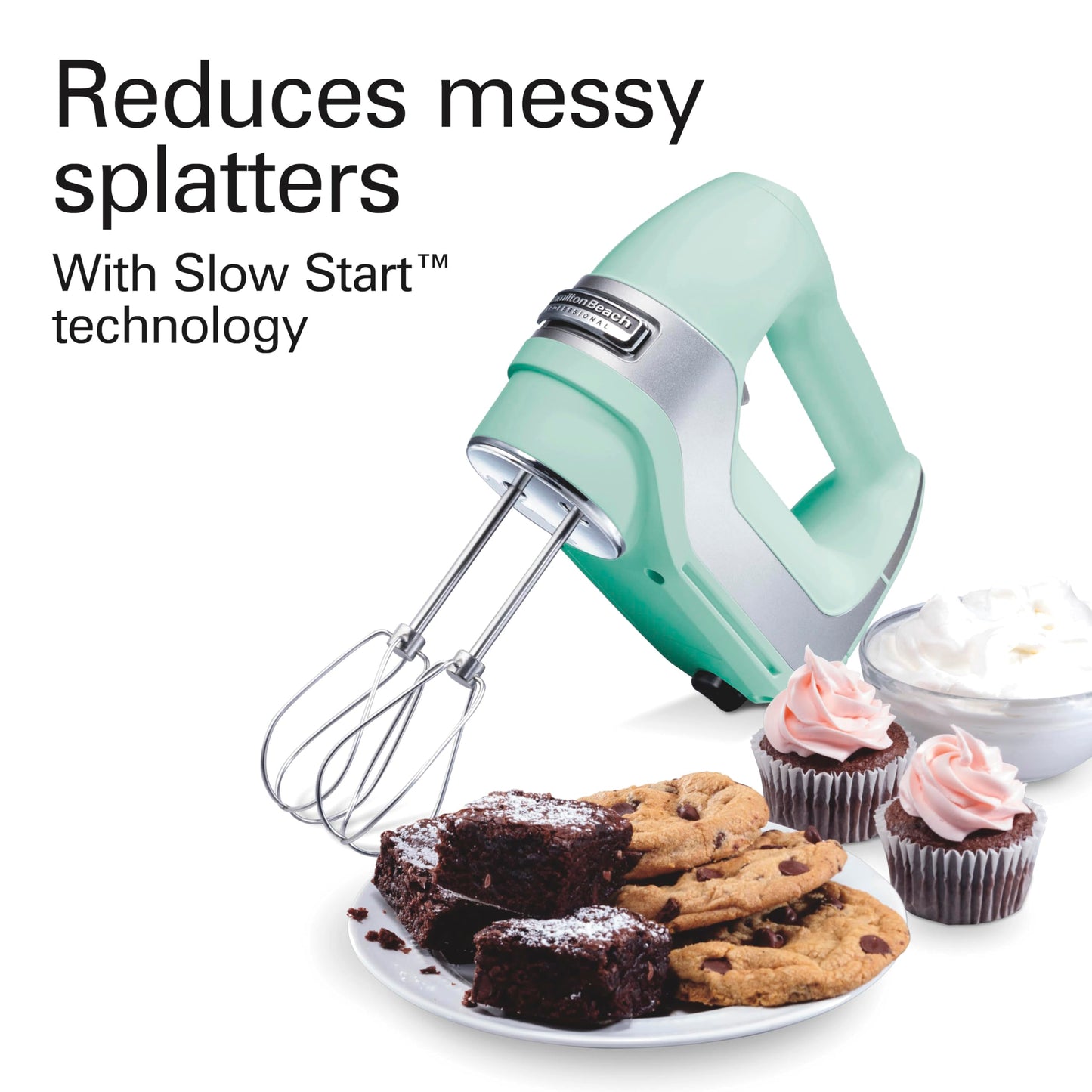 Hamilton Beach Professional 5-Speed Electric Hand Mixer with Snap-On Storage Case, QuickBurst, Stainless Steel Twisted Wire Beaters and Whisk, Mint (62658)