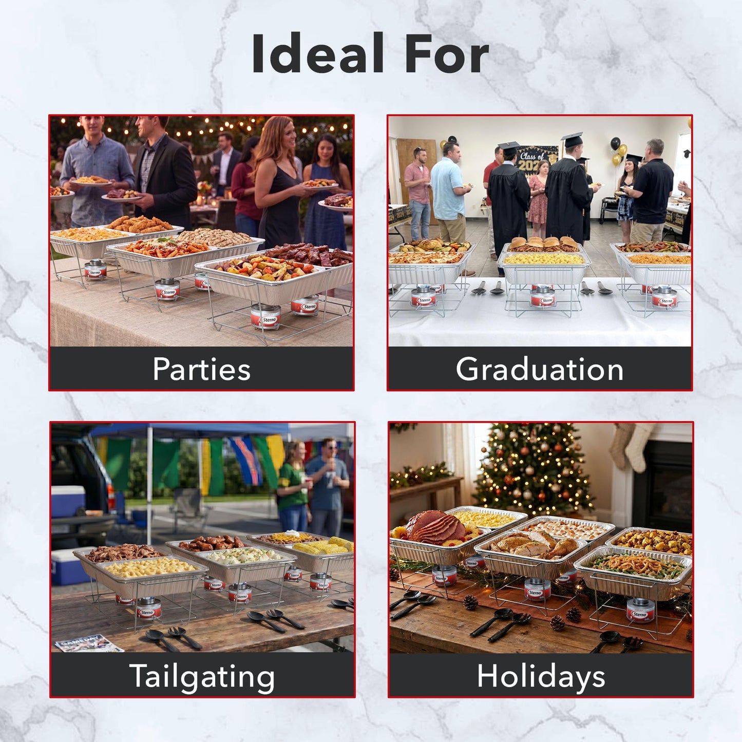 Sterno Disposable Chafing Dish Buffet Set, 6-Hour Food Warmers for Parties, Catering Supplies, Complete Buffet Set, Warming Trays (30pcs)