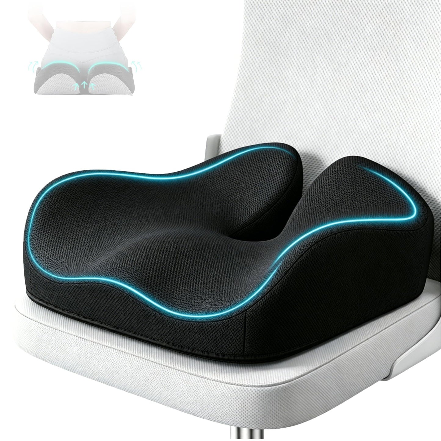 CXC Tailbone Pain Relief Seat Cushion, Coccyx Memory Foam Cushion for Sciatica & Pressure Relief, Ergonomic Seat Pad for Office Chair, Car & Wheelchair, Non-Slip (Black - Breathable Mesh)