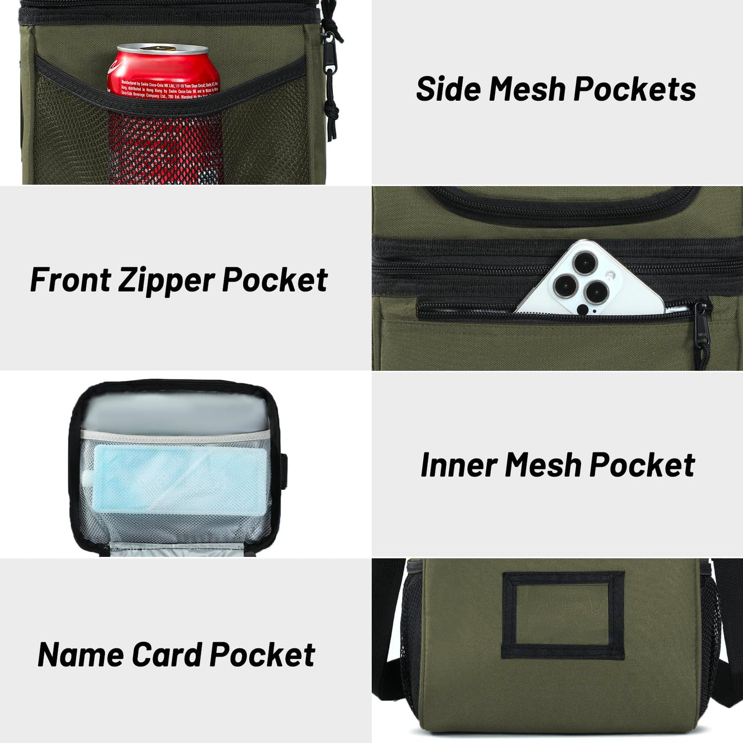 MIER Insulated Lunch Box Dual Compartment Lunch Bag Leakproof Cooler for Men Women Adult Work, Army Green, Medium (Upgraded Extra-Tall Bottom Layer)