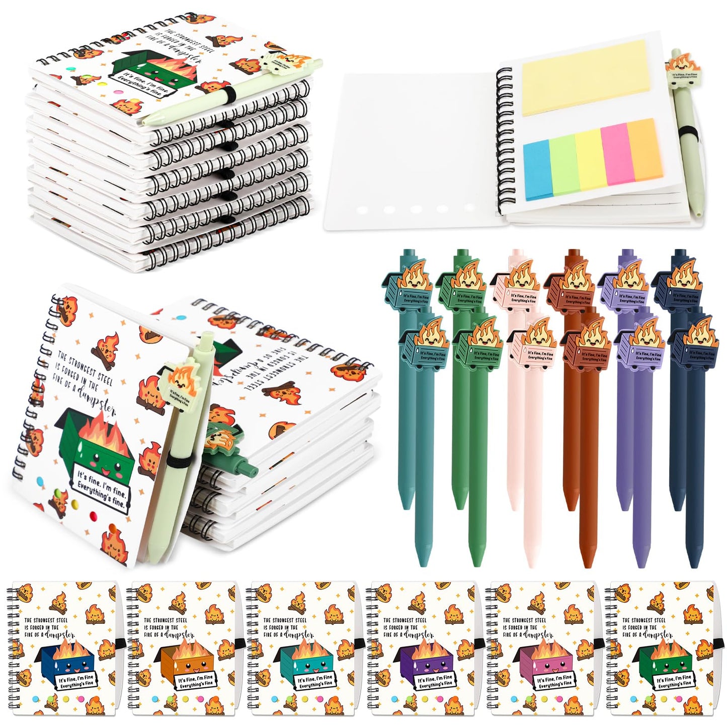 Resurhang 48 Pcs Dumpster Fire Gifts Bulk A6 Dumpster Fire Notebook Journals with Funny Ballpoint Pens 2026 End of Year Graduation Gifts for Students Teacher Employee Coworker Office Staff (Colorful)