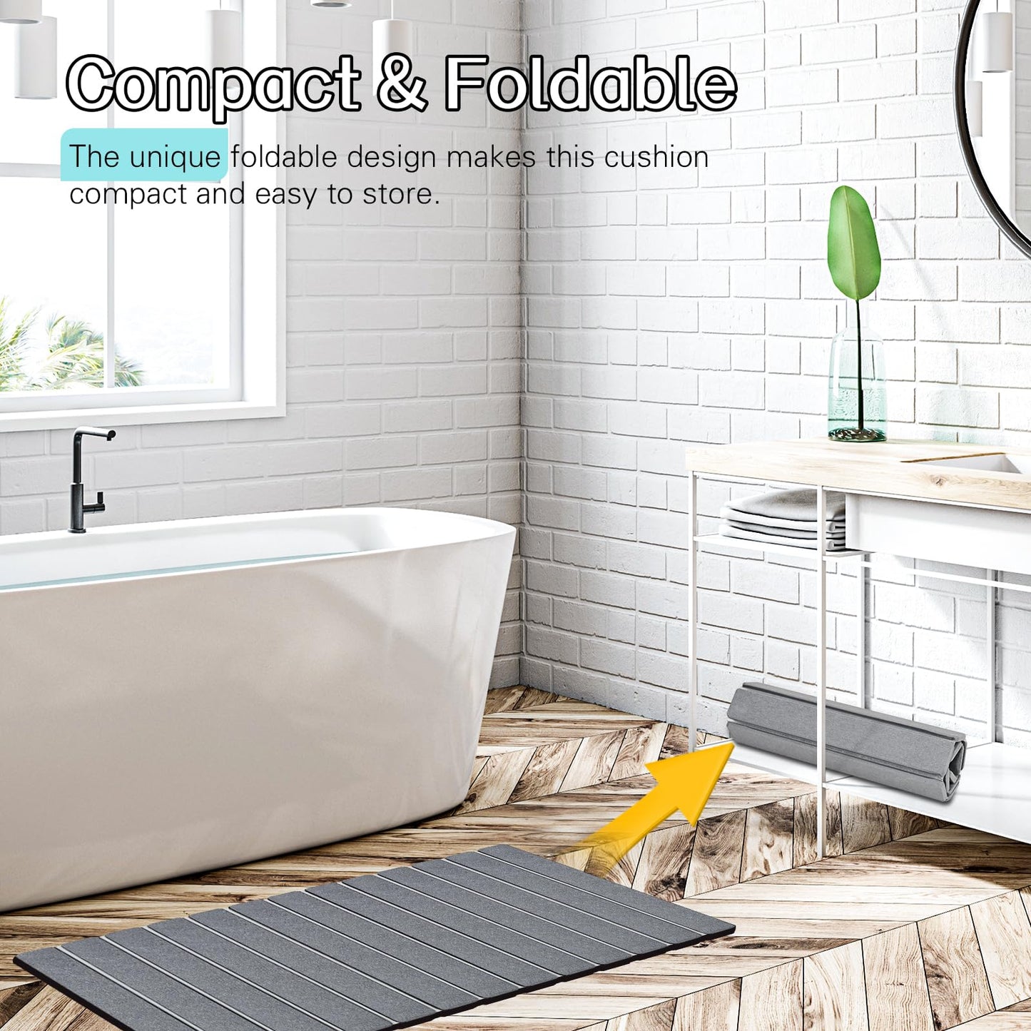 Cuckan 2 Pack Foldable Stone Bath Mats for Bathroom Super Absorbent Diatomaceous Earth Bath Mat Quick Dry Bath Rug Drying Mats with Non Slip Shower Rug Tub Shower Mat