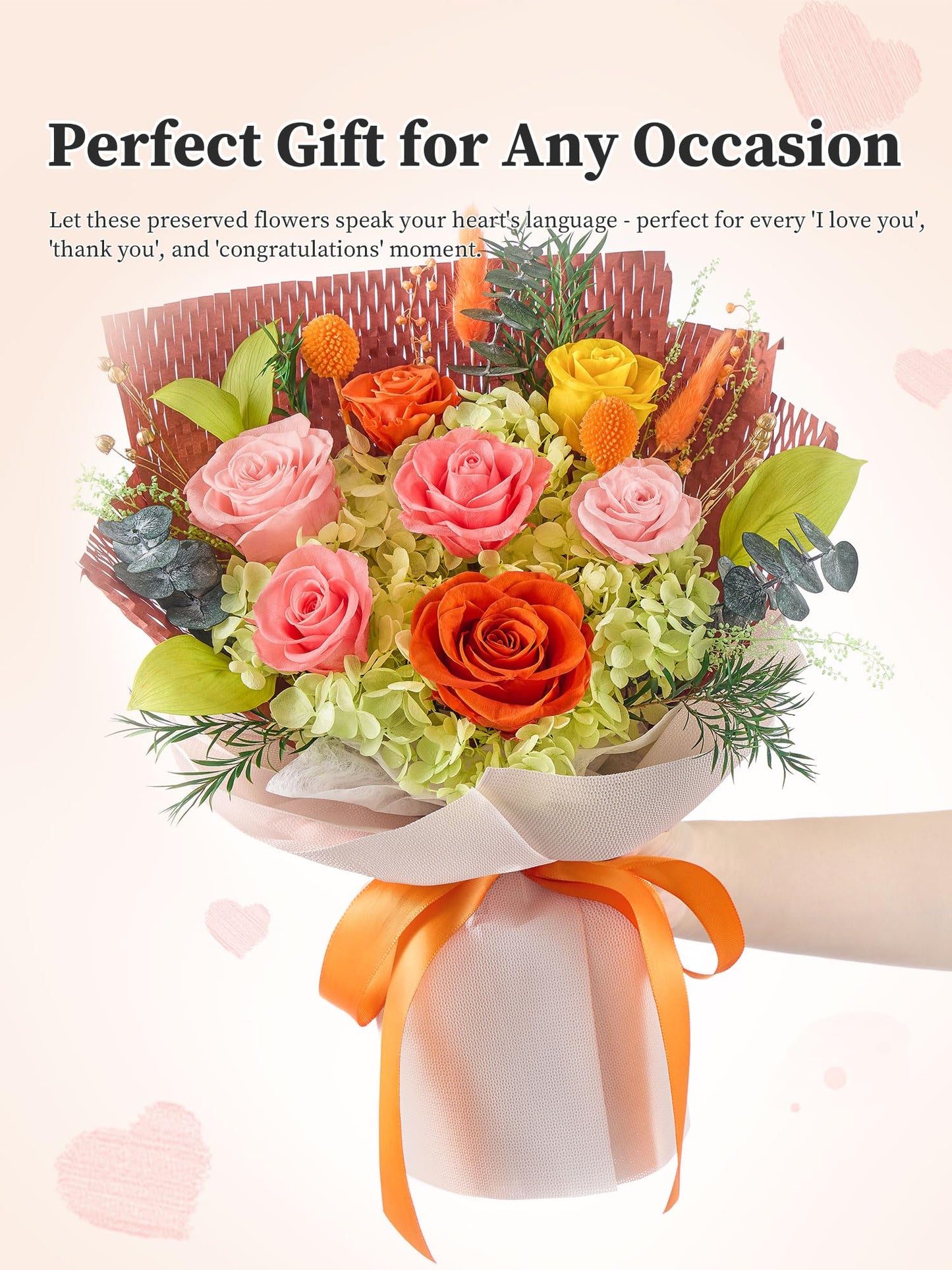 Flomoon Forever Flowers Gifts for Mom, Mothers Day Preserved Flowers Bouquet Birthday Gifts for Women, Preserved Roses for Grandma Wife Anniversary Valentines Day Christmas (7Roses, Orange)
