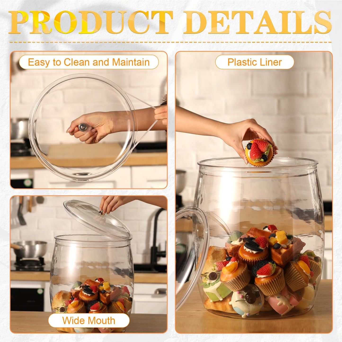 Nuogo 3 Gallon/384 oz Large Candy & Cookie Jar with Lid Plastic Apothecary Jars Large Food Storage Container Unbreakable Kitchen Storage for Cookie, Candy, Snack and Dried Foods DIY Gift