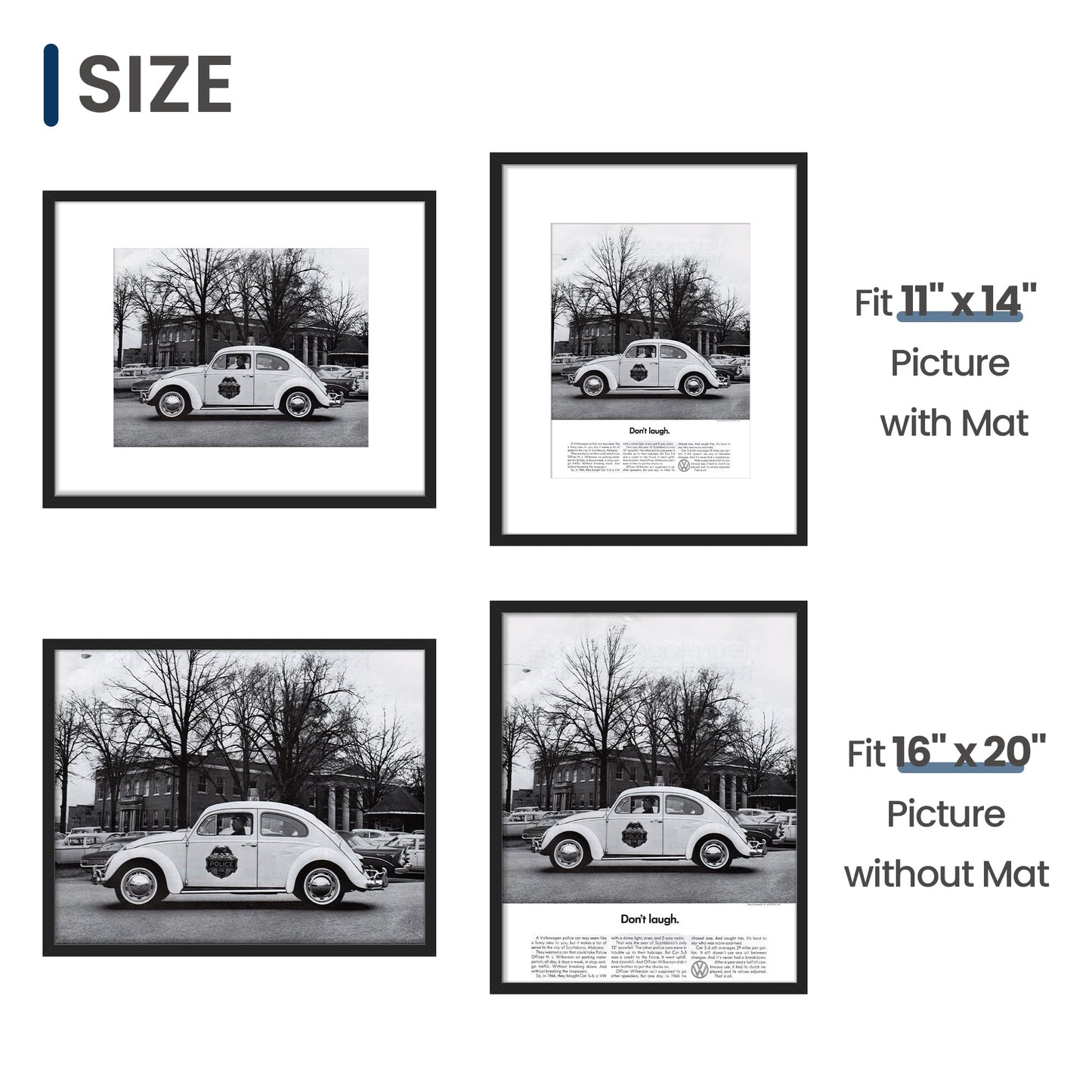 ENJOYBASICS 16x20 Picture Frame, Display Poster 11x14 with Mat or 16 x 20 Without Mat, Wall Gallery Photo Frames, Black, 2 Pack