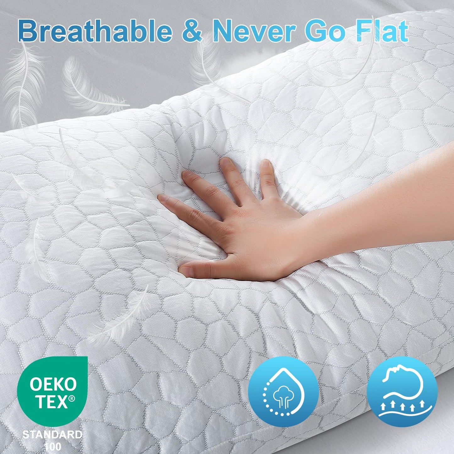 QUTOOL Cooling Pillow for Sleeping, CertiPUR-US Shredded Memory Foam Standard Pillow Set of 1, Cool Pillow for Hot Sleepers Adjustable Firm Pillow for Side,Back,Stomach Sleepers Soft Yet Support,White