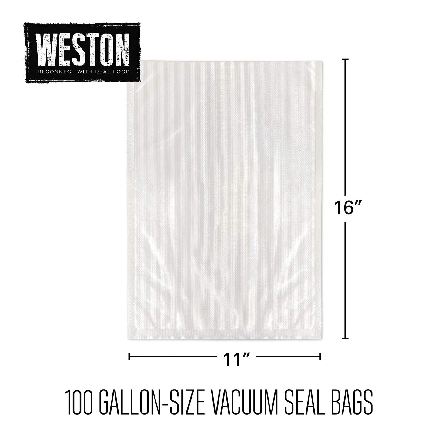 Weston Vacuum Sealer Bags, 2 Ply 3mm thick, for NutriFresh, FoodSaver & Other Heat-Seal Systems, for Meal Prep and Sous Vide, BPA Free, 11" x 16" (Gallon), 100 count, Clear