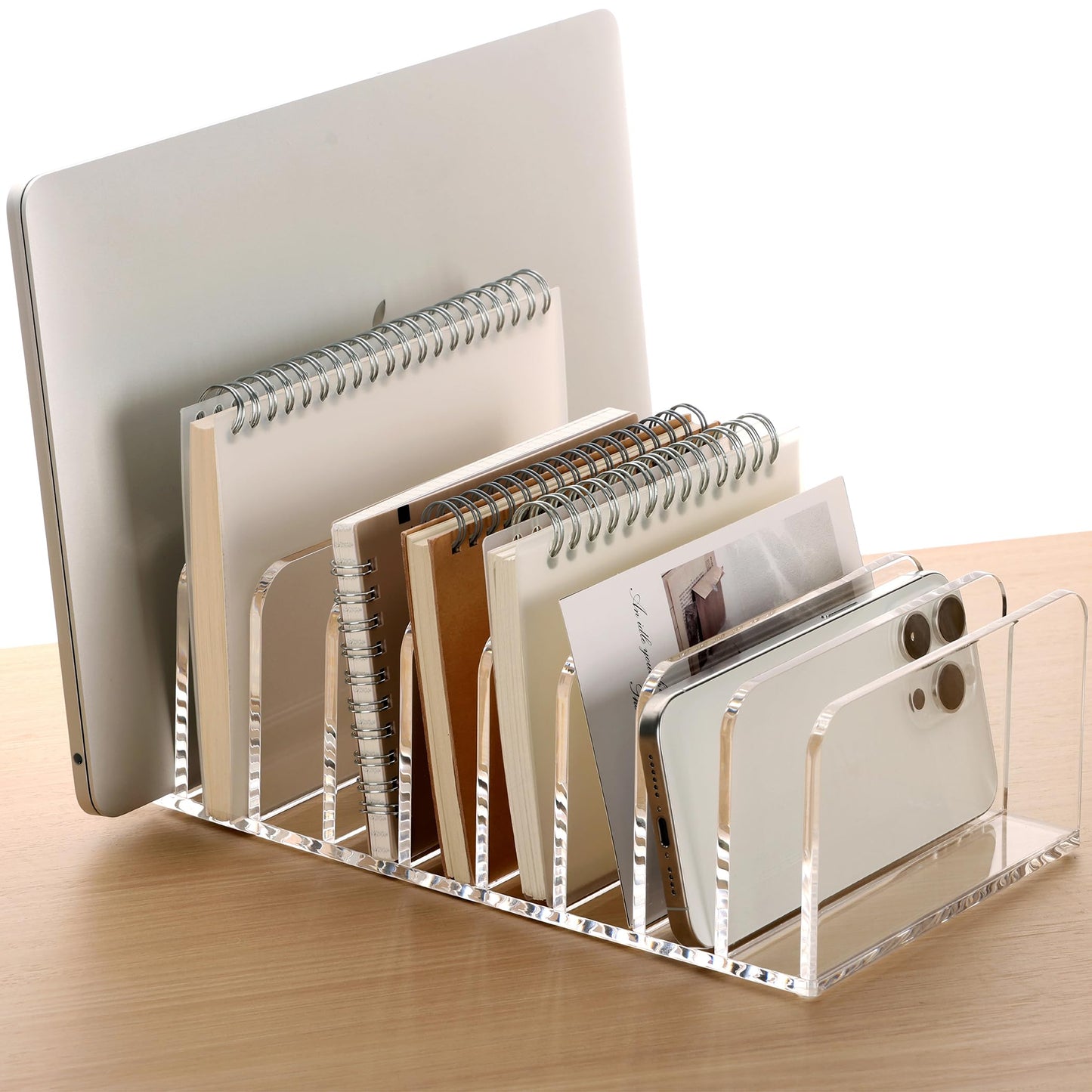 SANRUI Mail Organizer, Clear Acrylic Desk Organizer,Letter Holder for Desk,9-Compartment Small File Holders Paper Organizer Mail Sorter for Office,Home, School