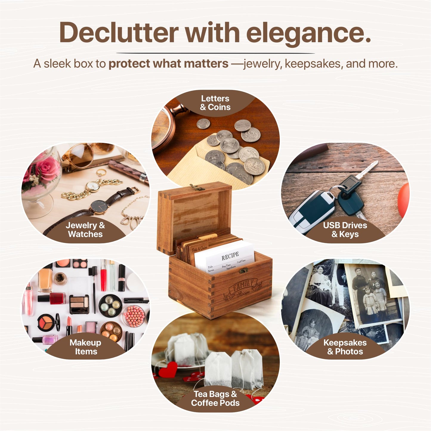 NOFEO Premium Acacia Recipe Box - 100 Double-Sided Cards, Phone Stand & 9 Wooden Dividers | Handcrafted Kitchen Recipe Organizer with Wood Conversion Card | Beautiful Rustic 4x6 Recipe Holder