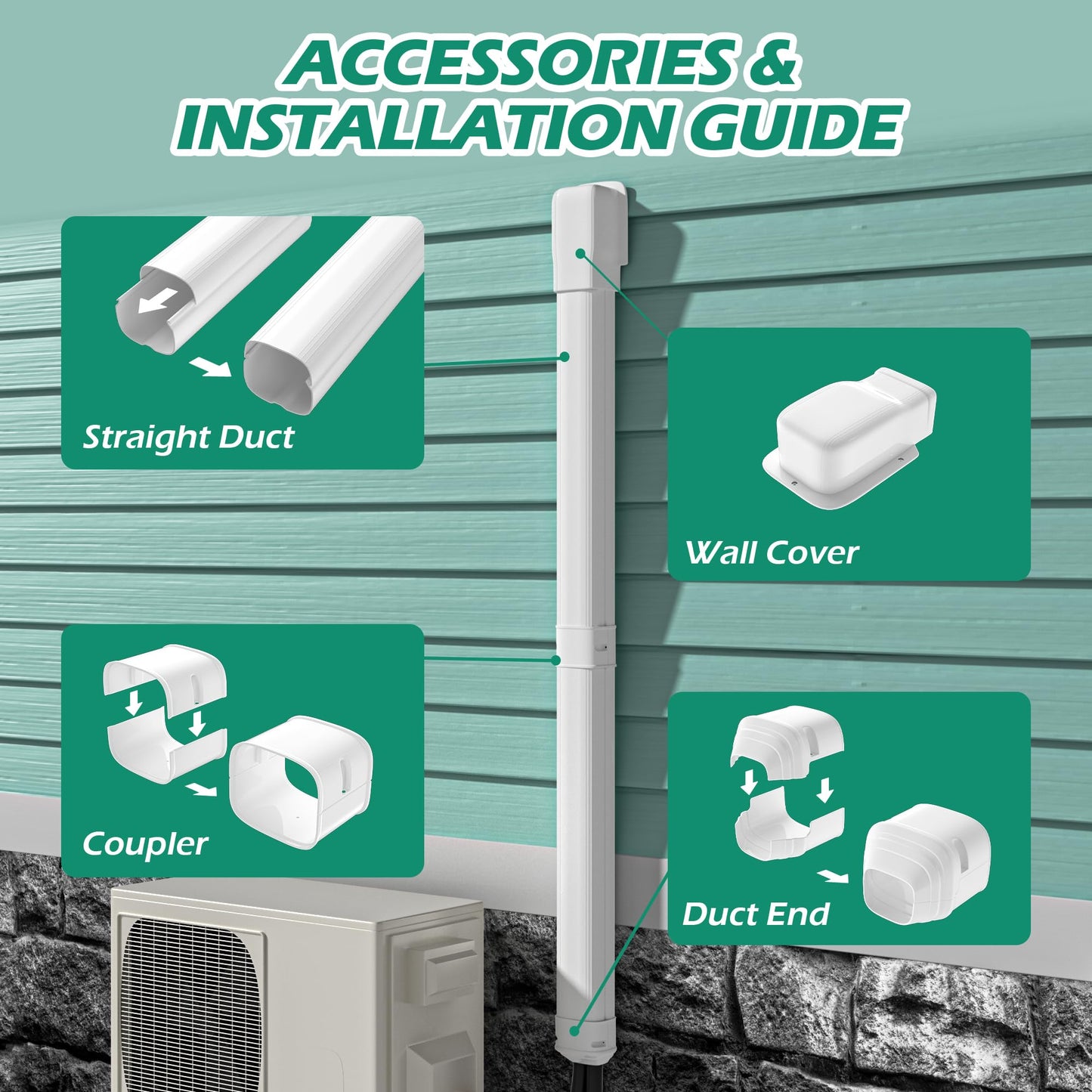 TAKTOPEAK Mini Split Line Cover: 4'' 7.5 Ft Line Hide for Mini Split Air Conditioner Central AC HVAC - Waterproof Decorative Pipe Cover for Outdoor (White)