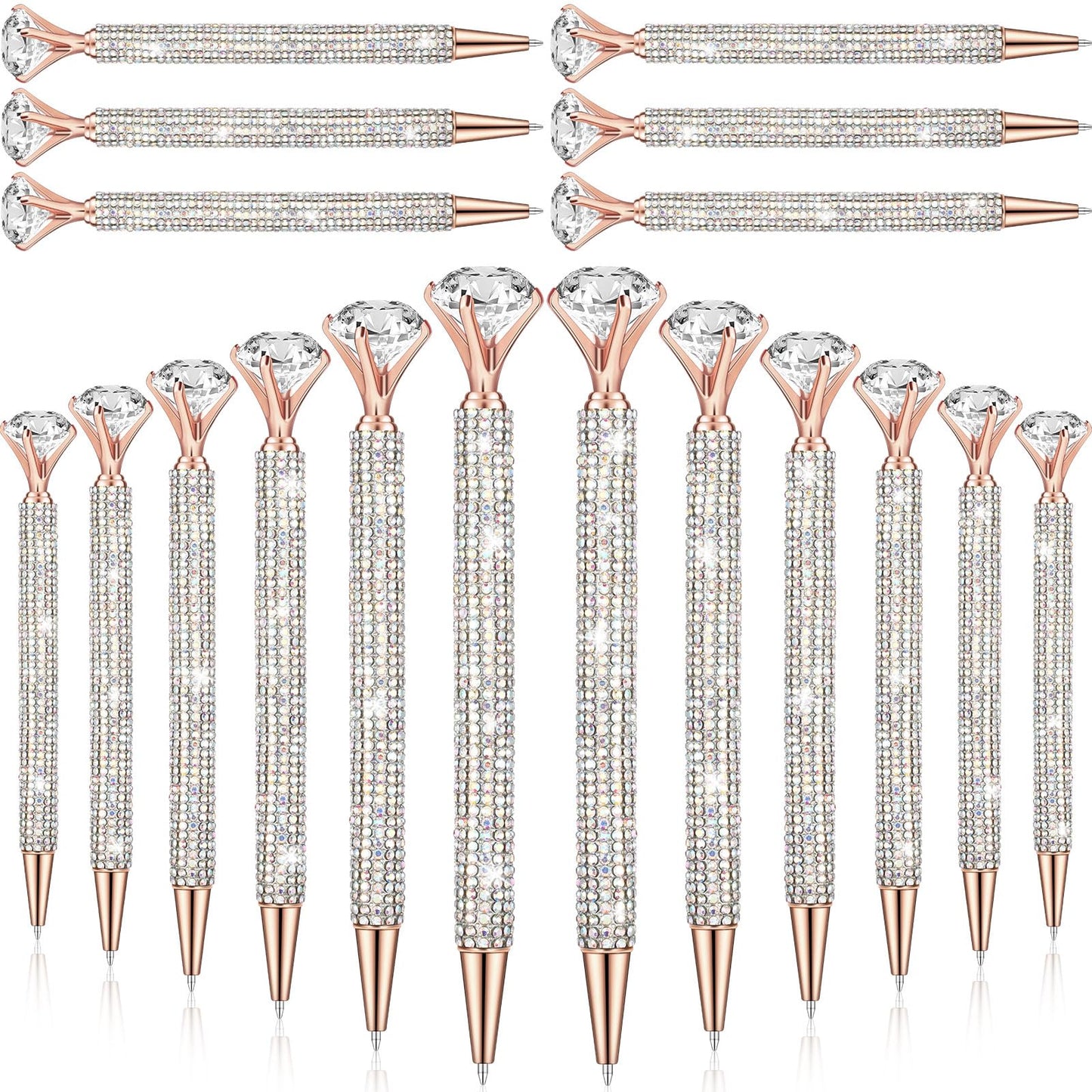 Honoson 50 Pcs Big Diamond Pens Bulk Bling Rhinestone Pens with Crystal Christmas Glitter Retractable Black Ink Ballpoint Pens for Bridal Shower Gifts School Office Birthday Party Favor(AB Color)