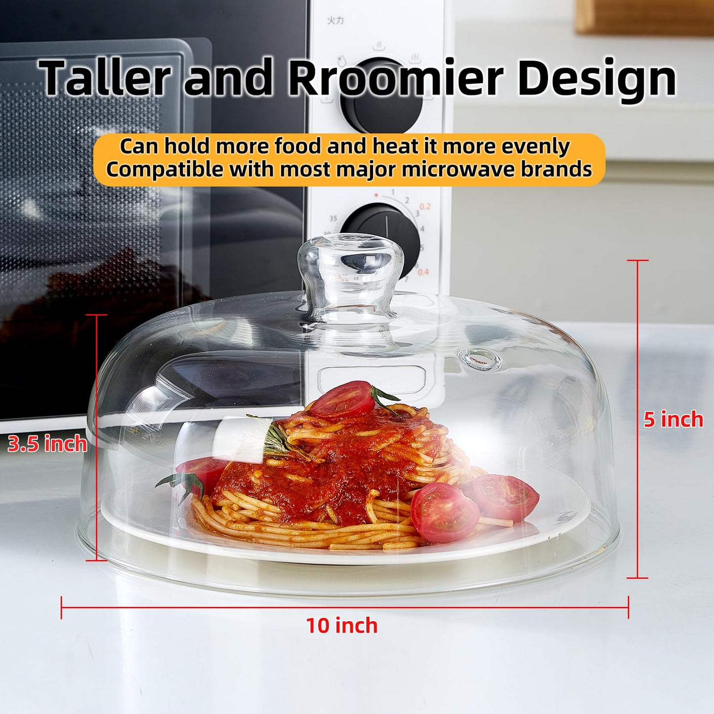 10 inch Glass Microwave Splatter Cover, 5" Extra Tall Microwave Plate Cover for Food, All Glass, BPA-Free & Non-Plastic, Dishwasher Safe