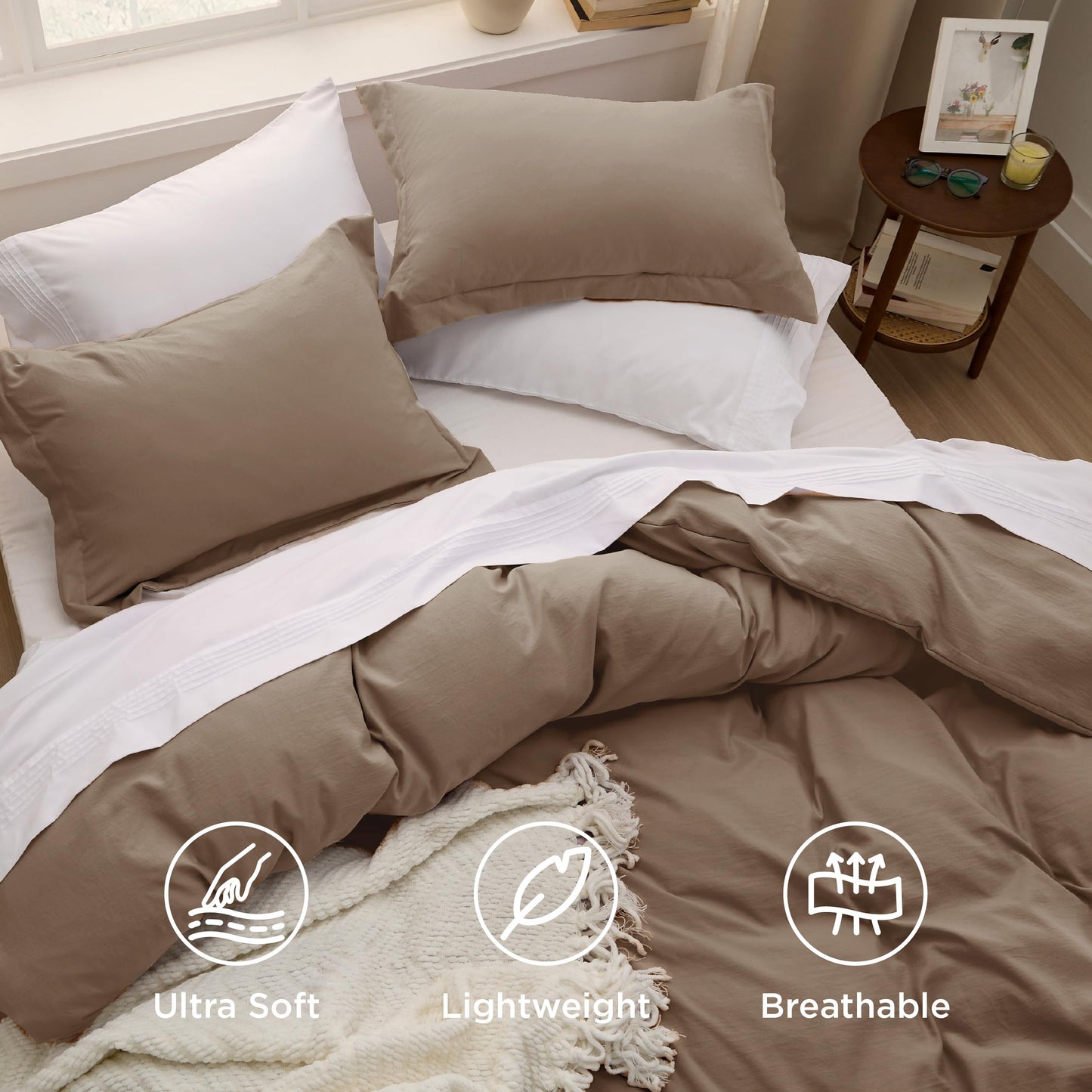 Bedsure Brown Oversized King Duvet Cover - 3 Pieces Prewashed Cotton-Like Polyester Extra Soft Bedding Set, Includes 1 Duvet Cover 120x98 Inches with Zipper Closure & 2 Pillow Shams, No Comforter