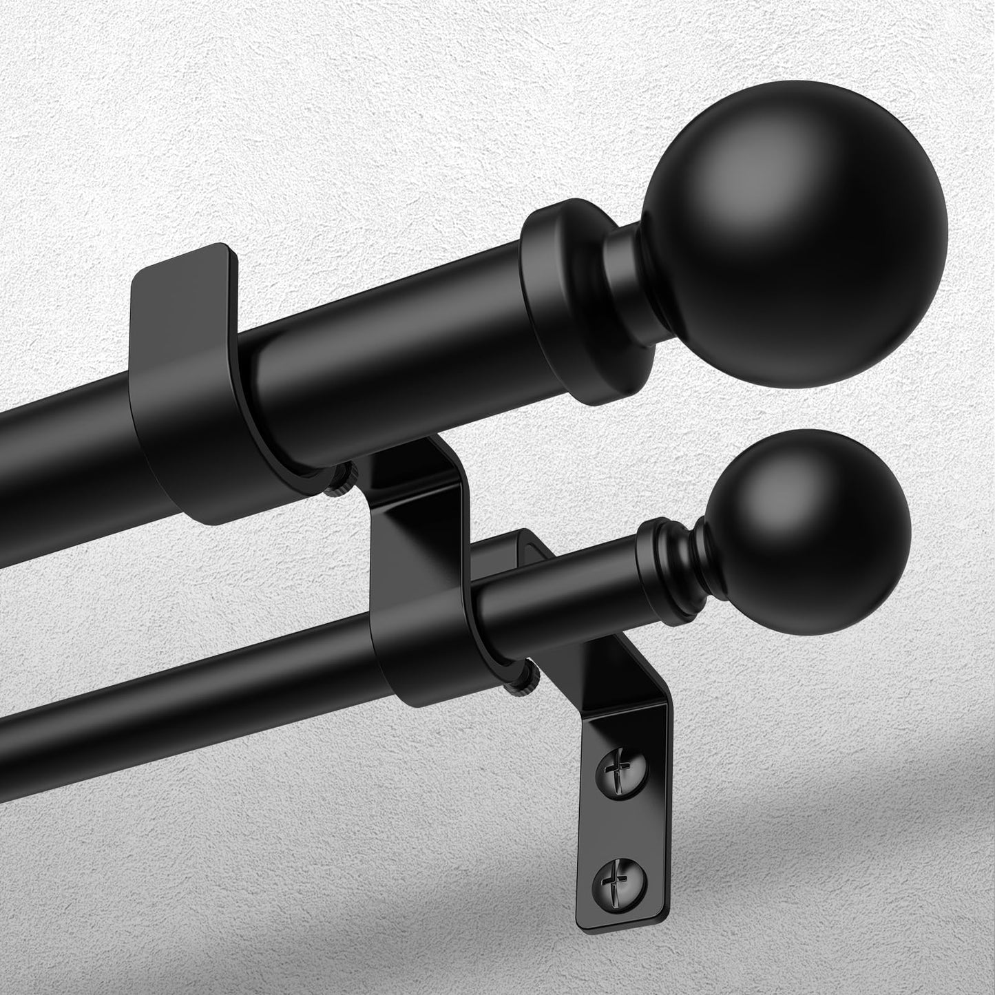 Wolistsa Double Curtain Rod 36-91 Inch, Black Dual Curtain Rods for Windows, 1 Inch Decorative Adjustable Heavy Duty Telescopic Spliced Window Treatment Rods Set for Bedroom Living Room Farmhouse