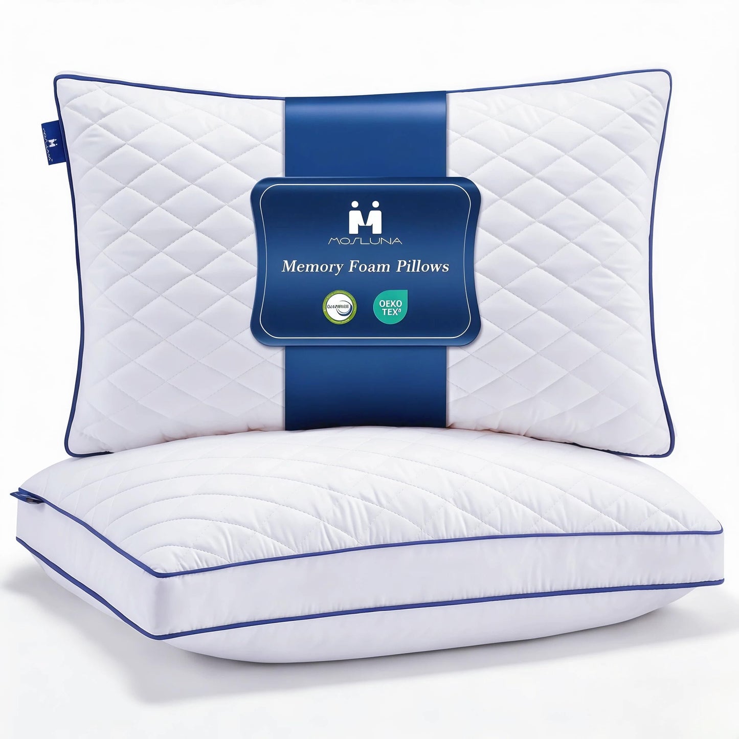 Mosluna Shredded Memory Foam Pillows King Size Set of 2, Soft Bed Pillow for Side and Back Sleepers, Medium Firm Pillows 2 Pack with Gusset(20"x36")