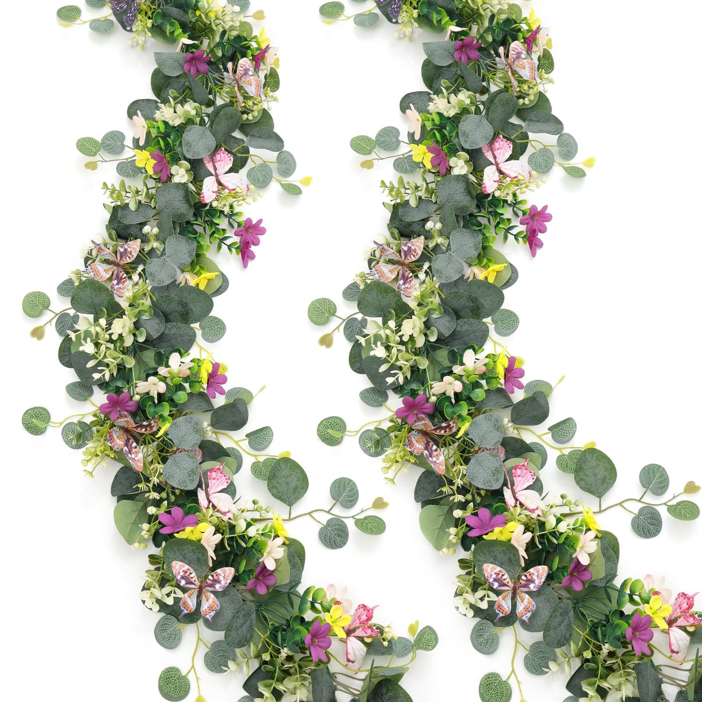 ASTNIC 2 Pack 5.68 FT Artificial Daisy Garland with 3D Butterfly, Hanging Fake Flowers Greenery Eucalyptus Garland Floral Vines for Wedding Table Home Room Spring Summer Decor